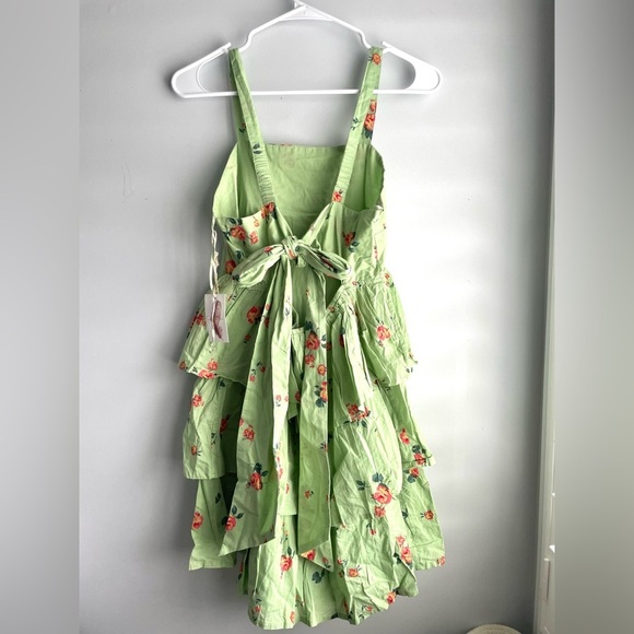 Sage Green Floral Ruffle Tiered Square Neck Dress NWT - Picture 3 of 5